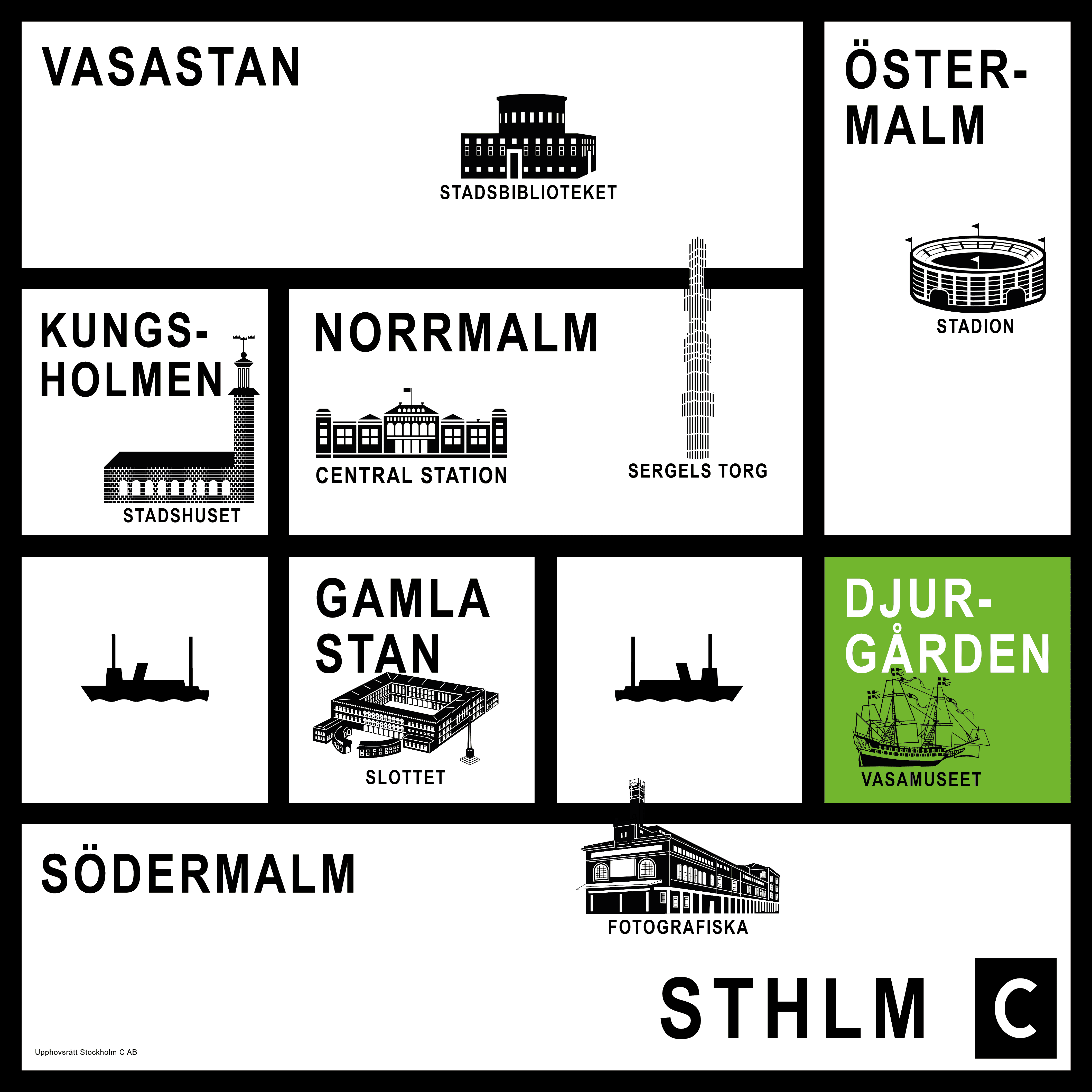 Sthlm C - 7 stadsdelar och 64 huvudgator
